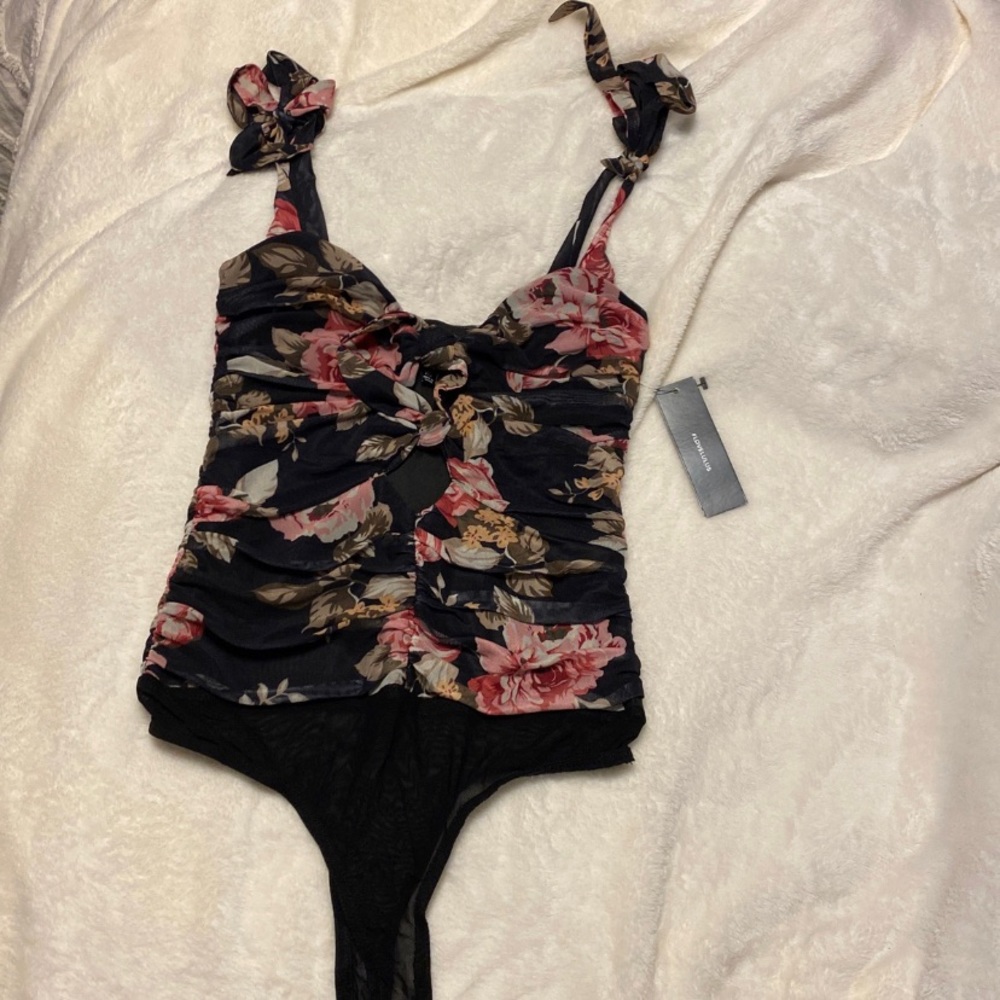 Lulus Mesh Cutout Floral Bodysuit